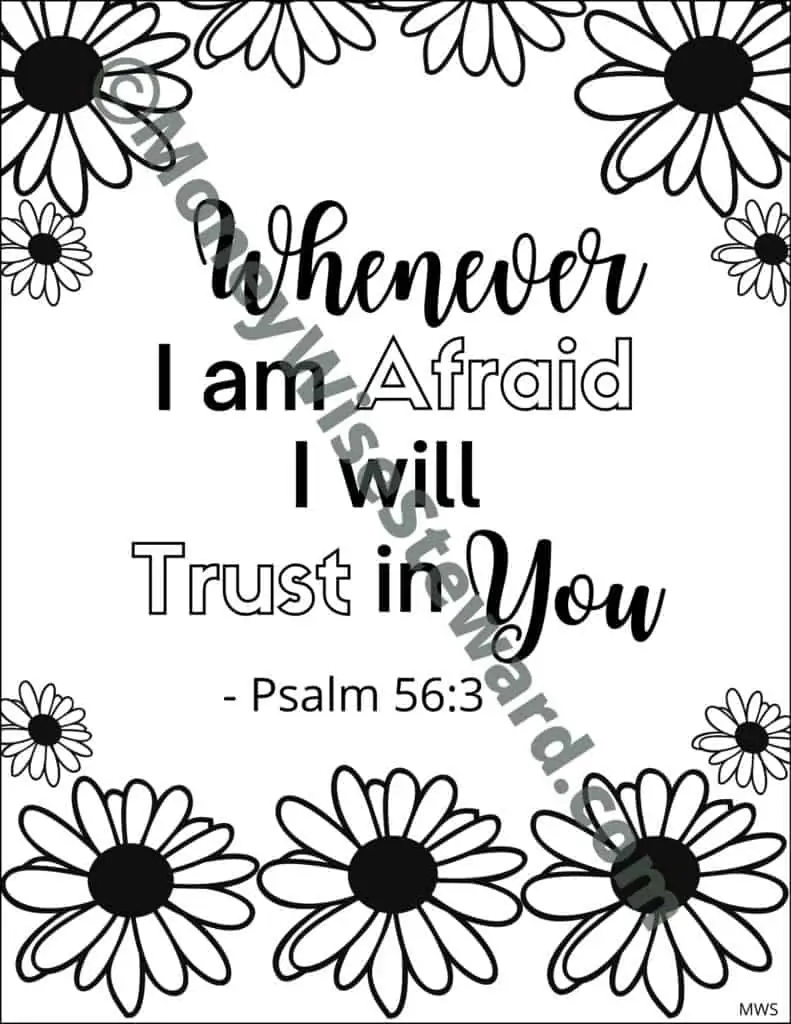 Whenever I am Afraid Scripture Coloring Page