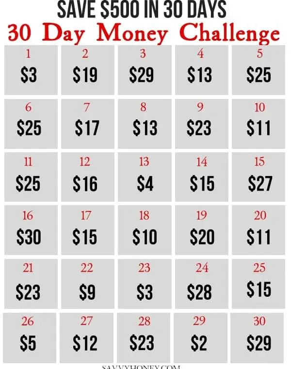 30 Day Money Savings Challenge