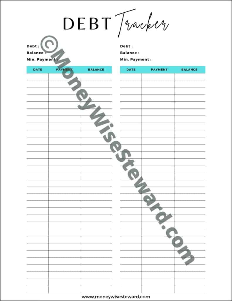 Debt Tracker Printable