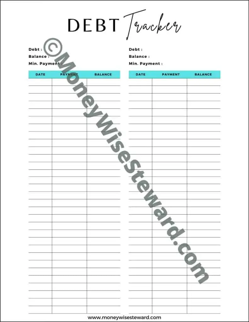 Debt Tracker Printable