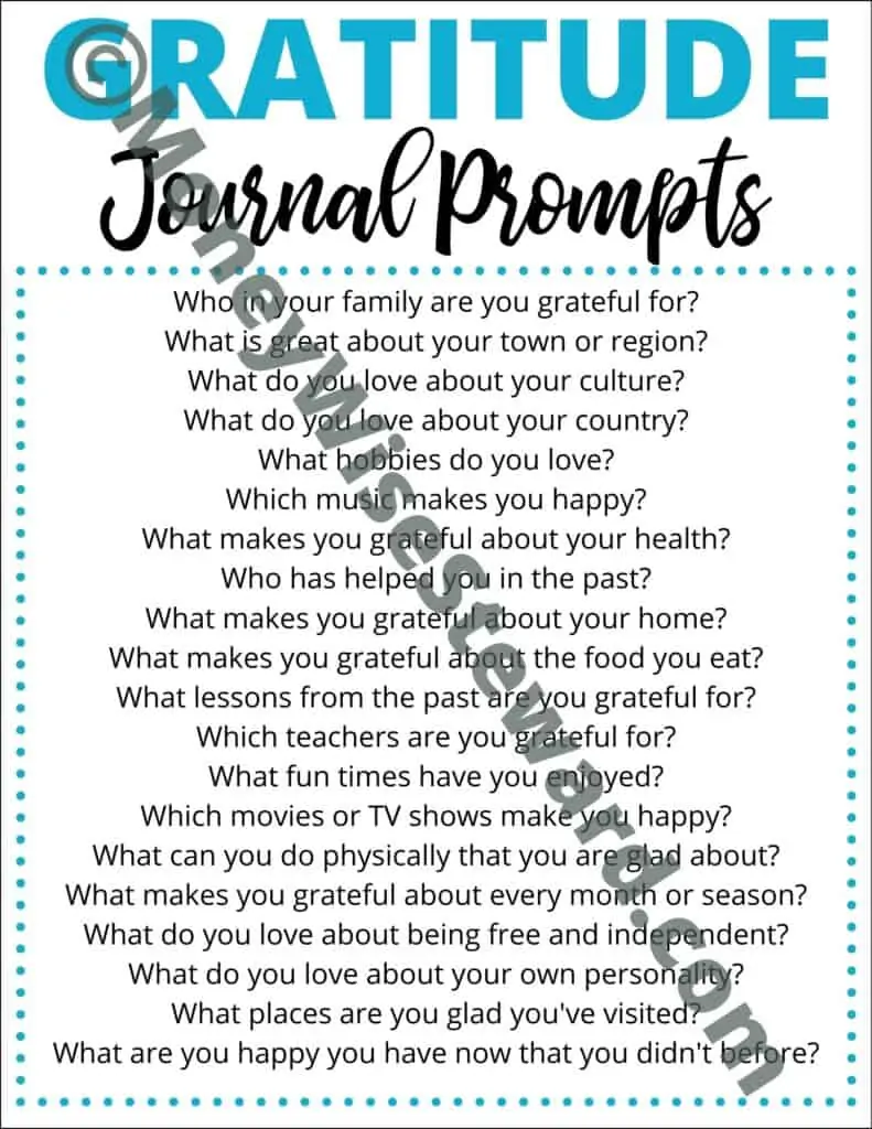 Free Gratitude Journal Prompts Printable