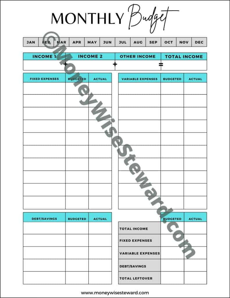 Free Monthly Budget Printable