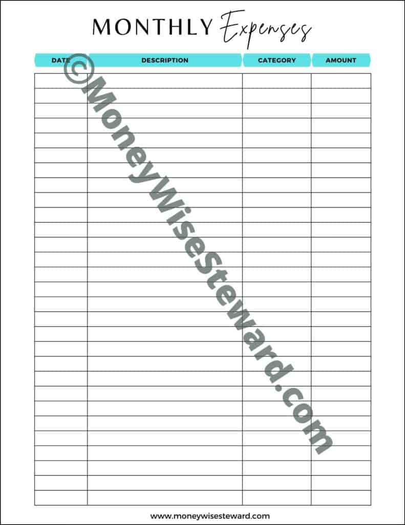 Free Monthly Expense Tracker Printable