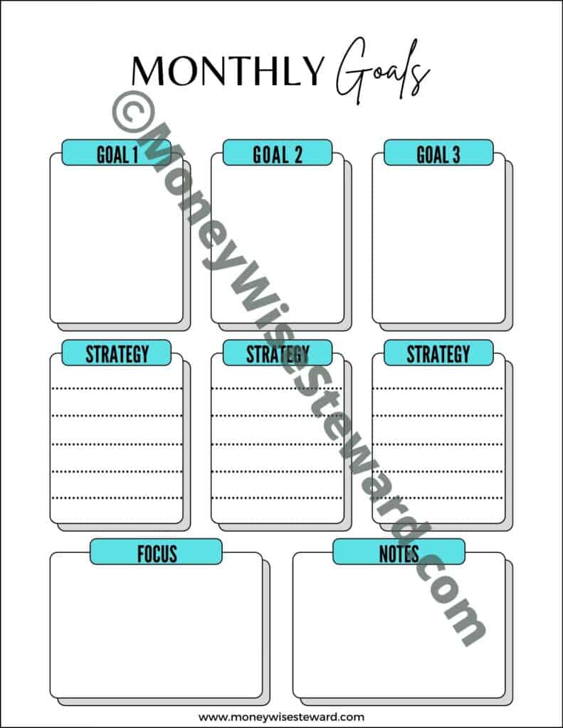 Monthly Goals Template Printable