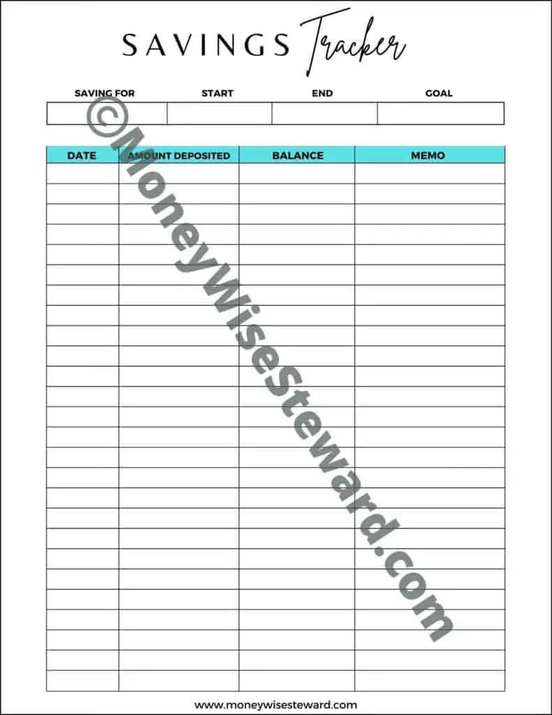 Savings Tracker Printable